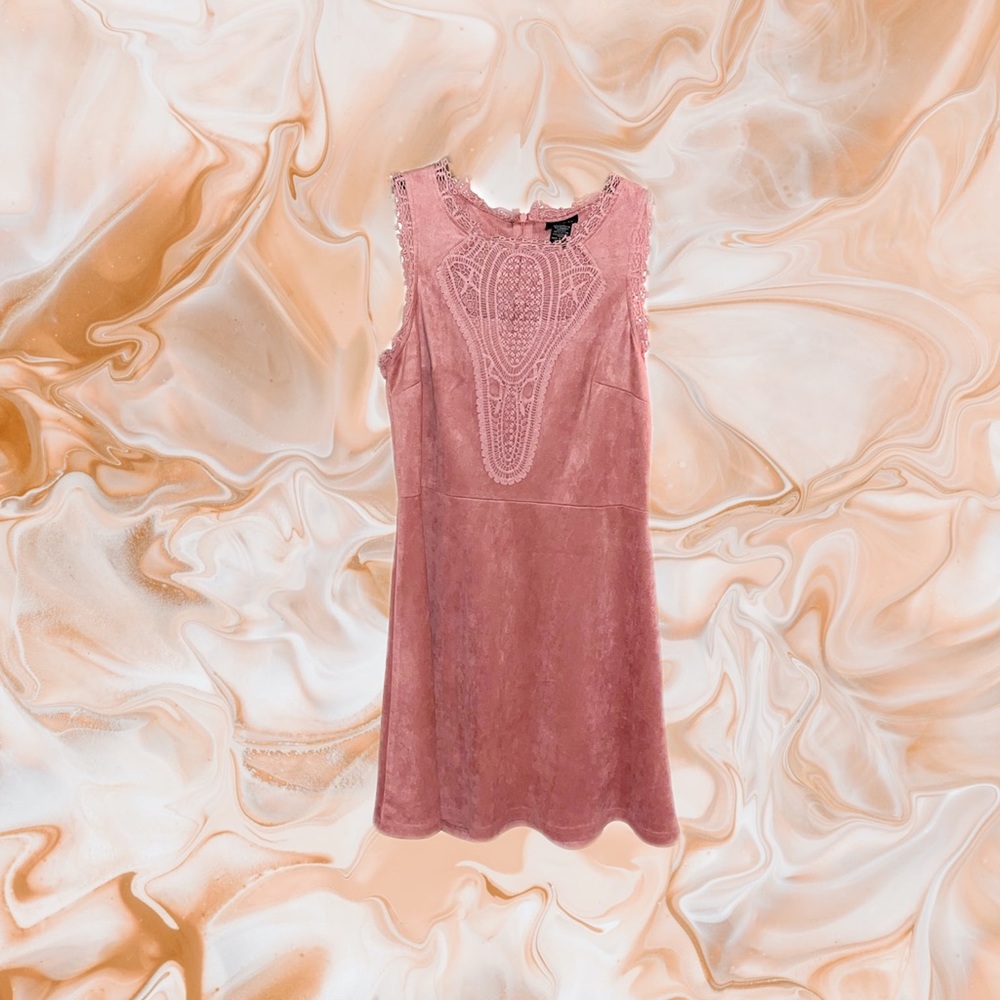 Rue21 Women’s junior’s small suede pink lace detail knee length dress worn once